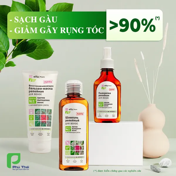 Combo Dầu Gội Xả Serum Chống Rụng & Kích Thích Mọc Tóc Chiết Xuất Cây Ngưu Bàng Elfa Pharm 500ml Nhập Ba Lan