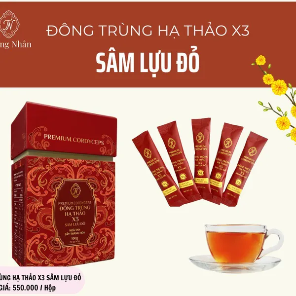 Đông Trùng Hạ Thảo X3 Sâm Lựu Đỏ Việt Nam 20góix5g
