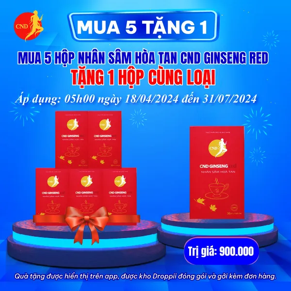 Mua 5 tặng 1 hộp Nhân sâm hoà tan CND GINSENG Red, nguyên liệu nhân sâm Canada 30gói x 3g
