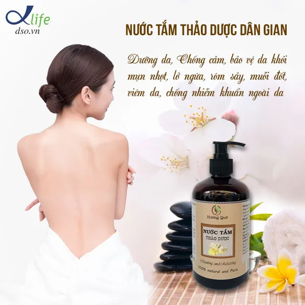 Nước Tắm Thảo Dược Hương Quê 500ml  Dưỡng Ẩm, Trắng Da, Giảm Mụn Cơ Thể & Giảm Rạn Da