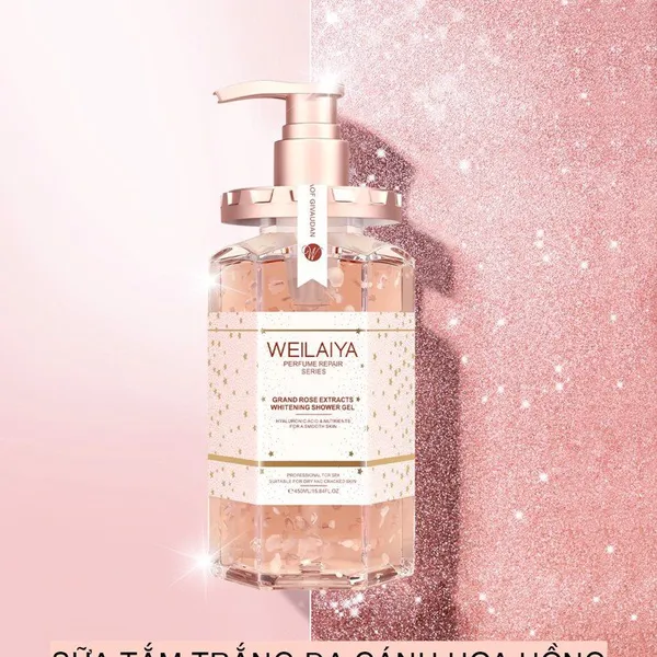 Sữa tắm trắng da cánh hoa hồng Damask Weilaiya 450ml (tặng set dầu gội phục hồi mini Weilaiya)
