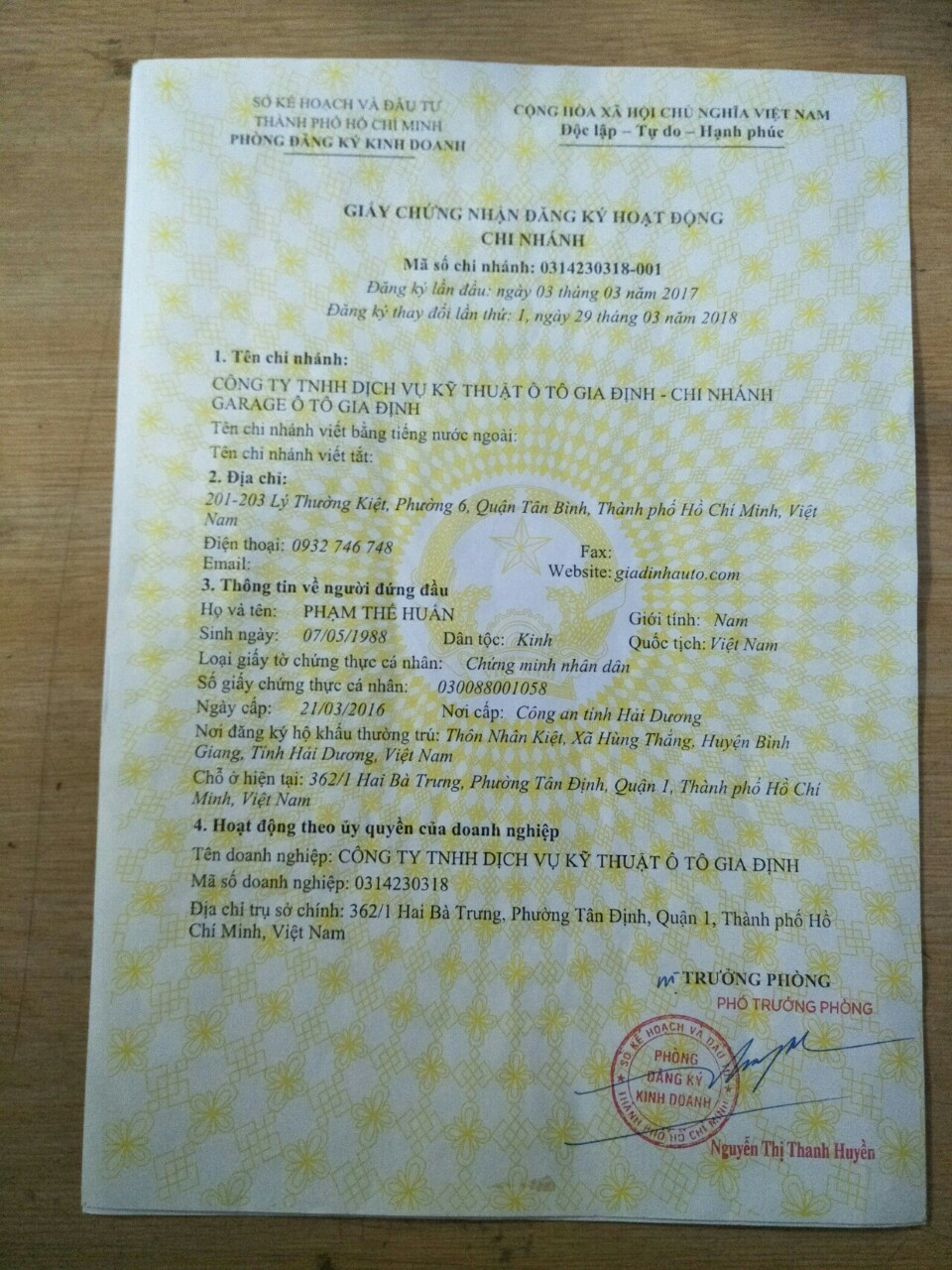 giấy phép kinh doanh của gia định auto giấy phép kinh doanh của gia định auto