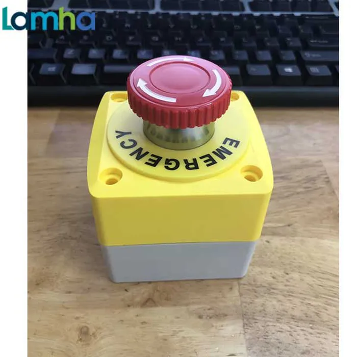 Bộ hộp 1 lỗ + Nút dừng khẩn cấp + Nhãn EMERGENCY STOP