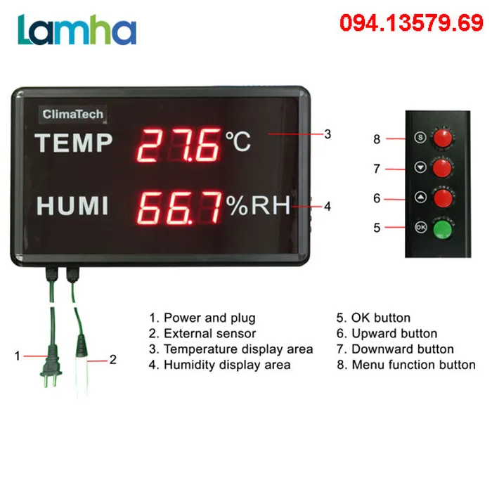 Nhiệt ẩm kế hiện số ClimaTech CT- 85100LD (màn hình lớn)