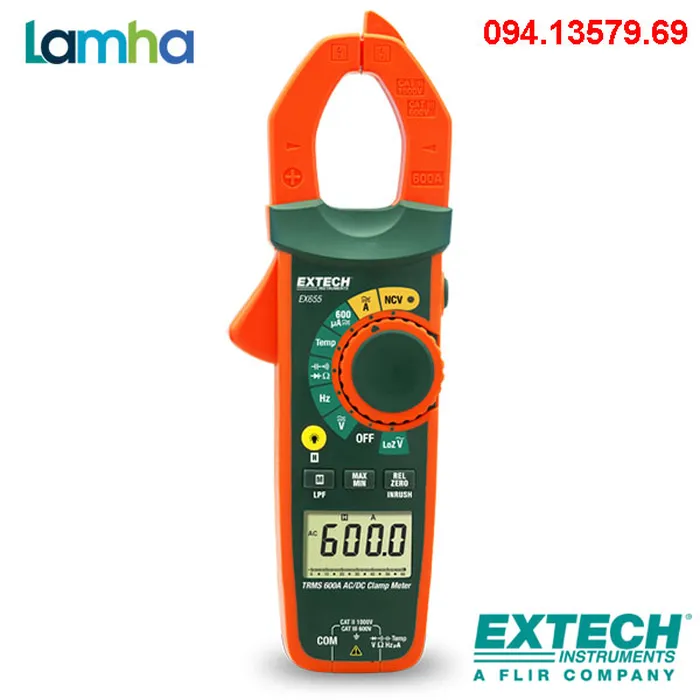 Ampe kìm AC/DC True RMS 600A + NCV Extech EX655