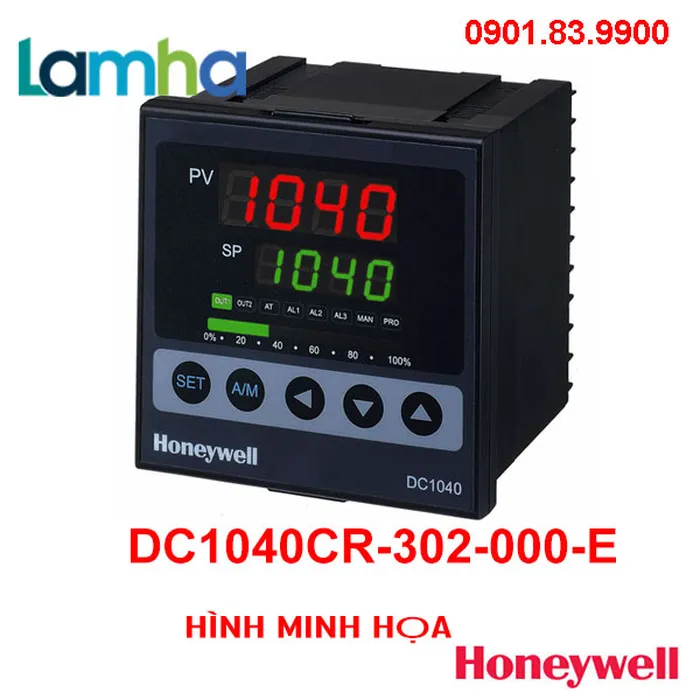 Bộ Điều Khiển Nhiệt Độ Honeywell DC1040CR-302-000-E ( Input PT100, Output: 4-20Ma + 2 Alarm, AC 85-265V)