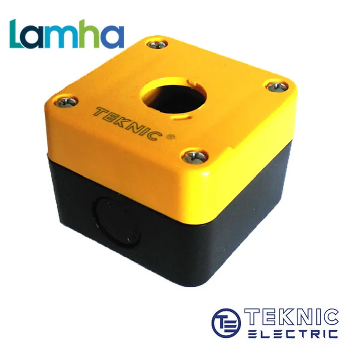 Hộp nút nhấn 1 lỗ Teknic 4006A10 (Nắp vàng + Đế đen)