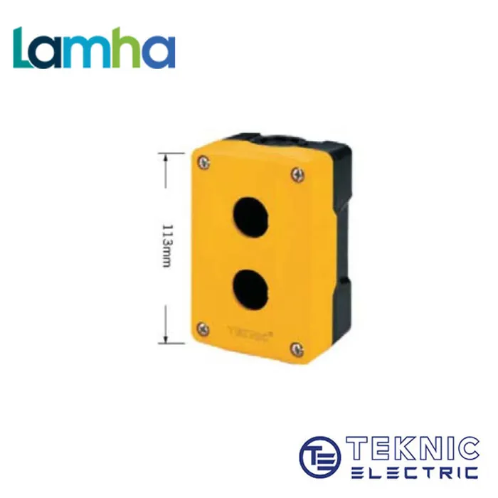 Hộp nút nhấn 2 lỗ Teknic 4006C10 (Nắp vàng + Đế đen)