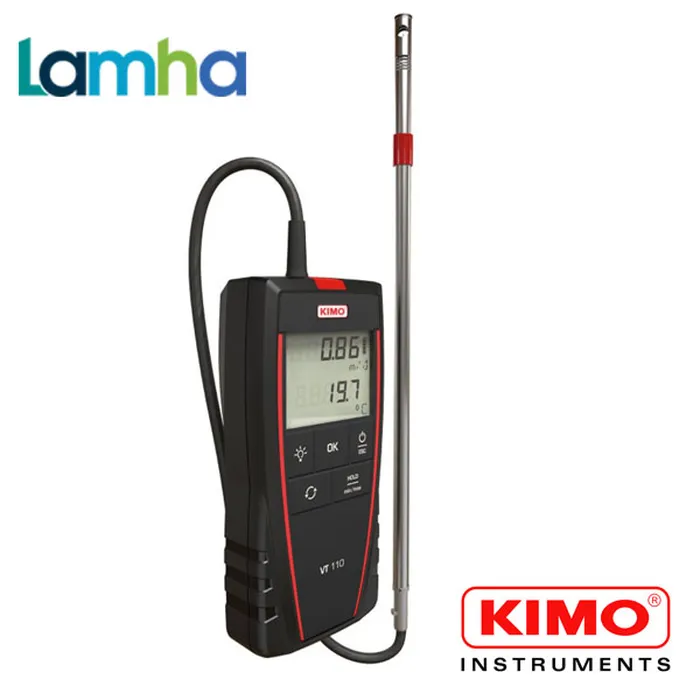 Máy đo tốc độ gió, lưu lượng gió dạng dây nhiệt (hotwire) và nhiệt độ môi trường KIMO VT110