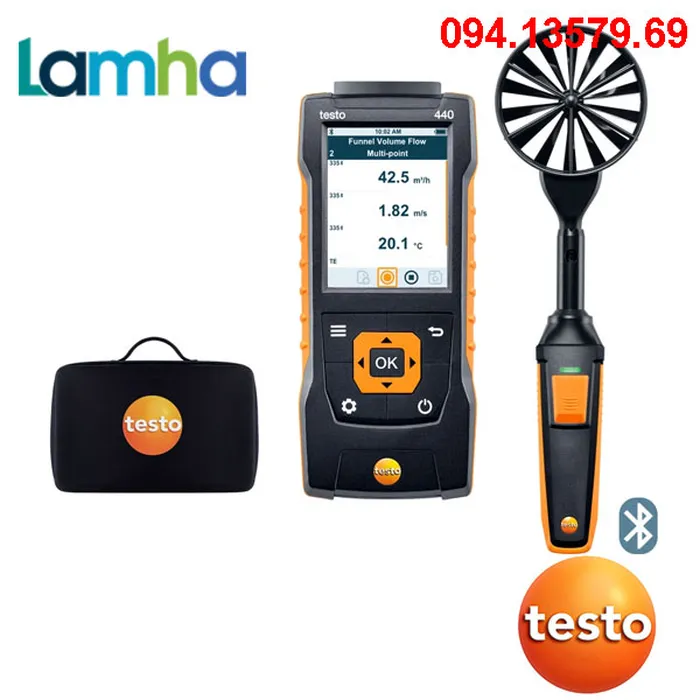 Kit testo 440 – máy đo vận tốc gió (Bluetooth) (Đầu dò cánh quạt Ø 100 mm) | Code: 0563 4403