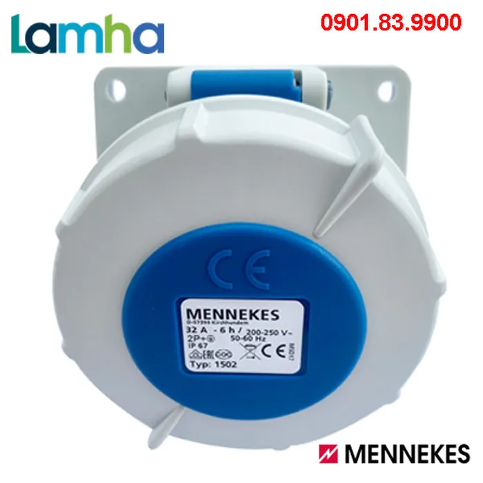 Ổ cắm gắn bảng (nghiêng 20°) Mennekes 1502 (3P, 32A, IP67)