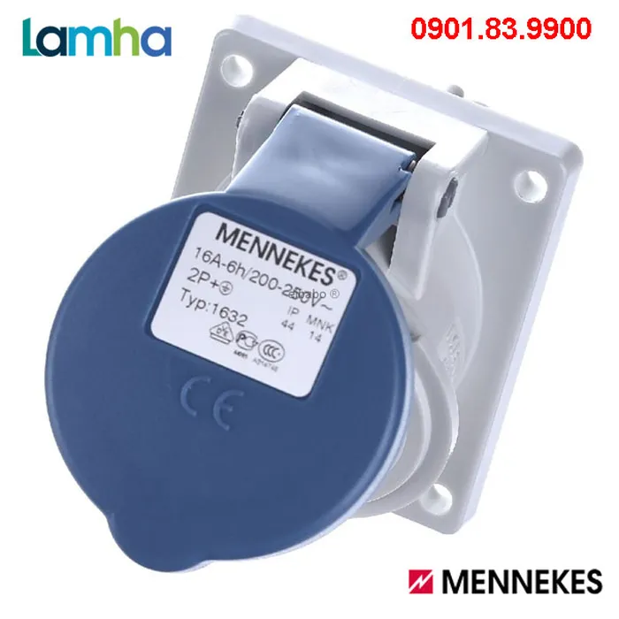 Ổ cắm gắn bảng (nghiêng 20°) Mennekes 1632 (3P, 16A, IP44)