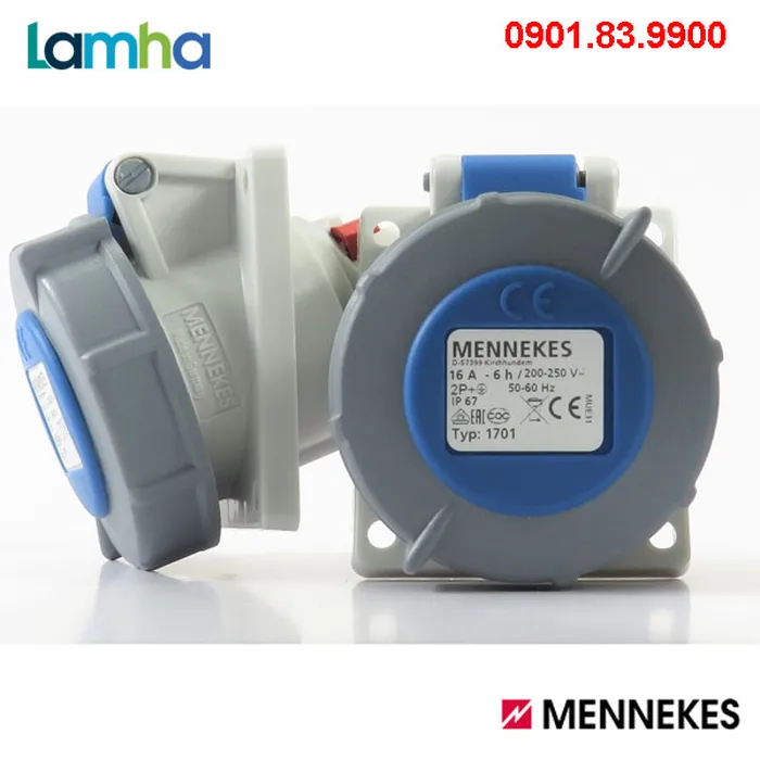 Ổ cắm gắn bảng (nghiêng 20°) Mennekes 1701 (3P, 16A, IP67)