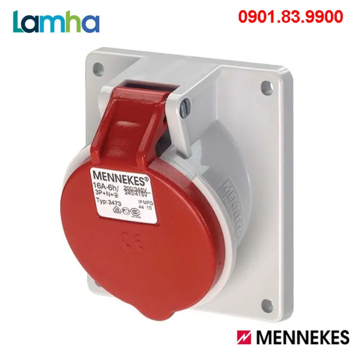 Ổ cắm gắn bảng (nghiêng 20°) Mennekes 3473 (5P, 16A, IP44)