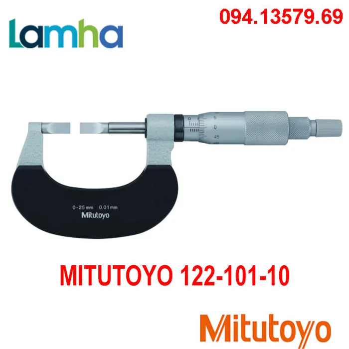 Panme cơ đo ngoài đầu dạng lưỡi đo rãnh Mitutoyo 122-101-10 (0-25mm/ 0.01mm