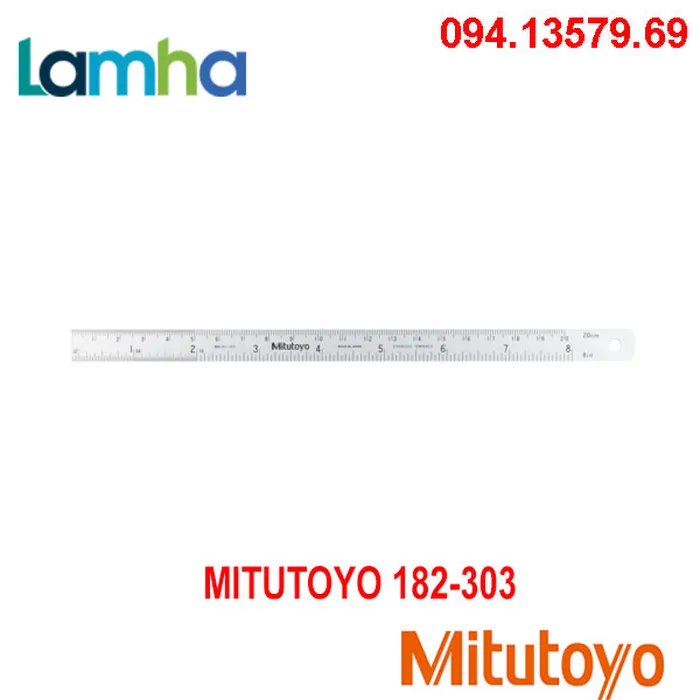 Thước lá thép Mitutoyo 182-303 (200mm/8, Rộng 13mm)