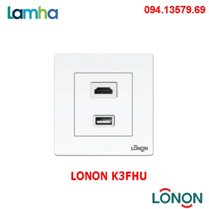 Ổ cắm 3 chấu kèm công tắc 13ADP có đèn LONON K3FHU