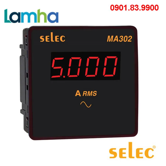 Đồng hồ đo dòng điện AC trực tiếp dạng LED Selec MA302-20A-AC (96x96)