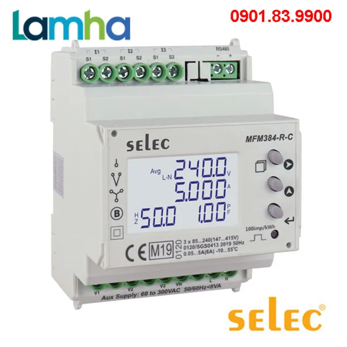 Đồng hồ đo đa chức năng dạng LED Selec MFM384-R-C (70x90)