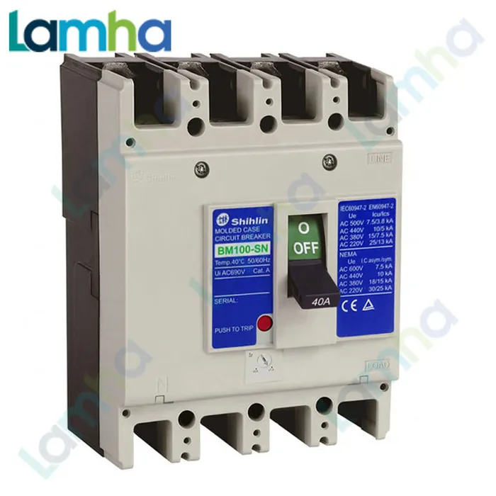 Cầu dao khối MCCB (Aptomat) 4P Shihlin BM100-SN (10.15.20.30.40.50A.60.75.100, 15kA)