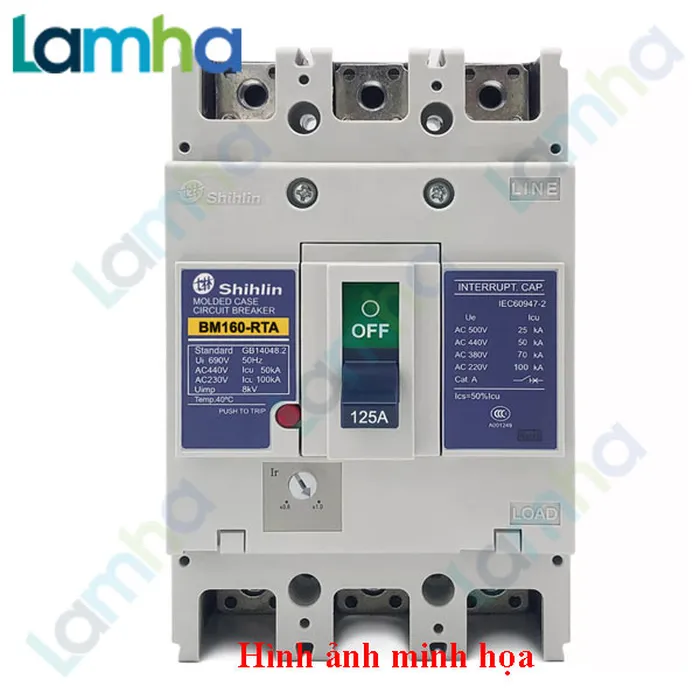 Cầu dao khối MCCB (Aptomat) 3P Shihlin BM160-RTA (125.140.150.160A (Adj.), 70kA)