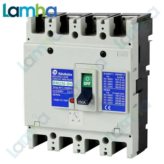 Cầu dao khối MCCB (Aptomat) 4P Shihlin BM250-SN (125.150.175.200.225.250A (Adj.), 30kA)