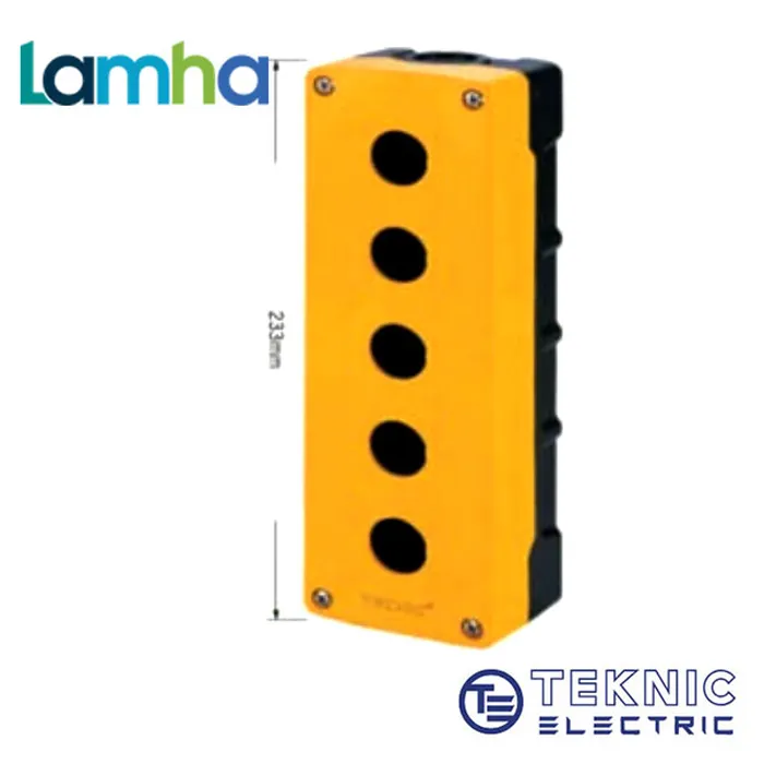 Hộp nút nhấn 5 lỗ Teknic 4006S10 (Nắp vàng + Đế đen)