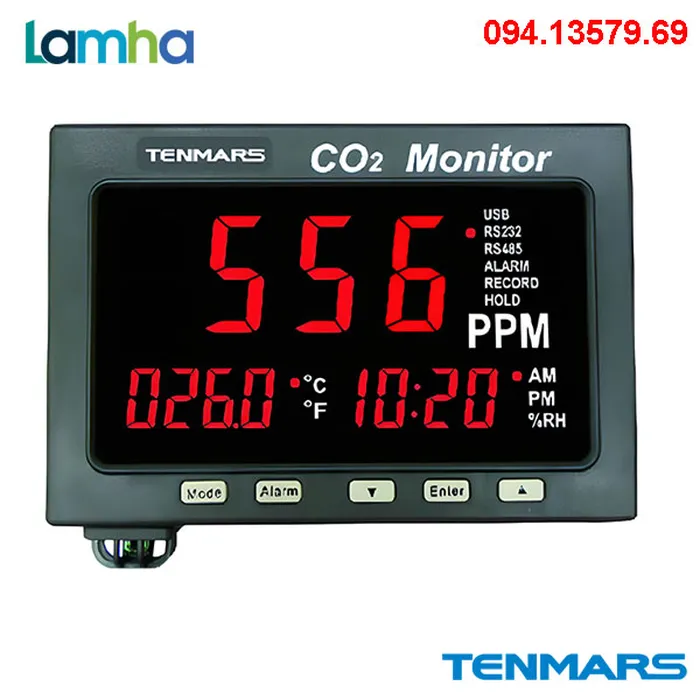 Thiết bị đo CO2/nhiệt độ/độ ẩm TENMARS TM-187 (0~9999ppm, Cảnh báo)