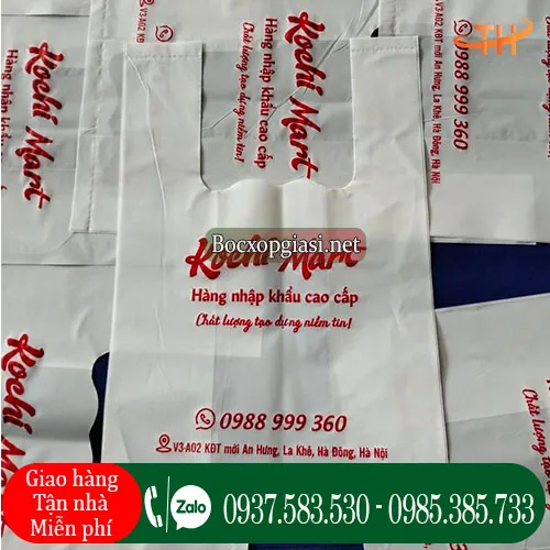 Túi xốp 2 quai siêu thị màu trắng sữa giá sỉ cho các đại lý.