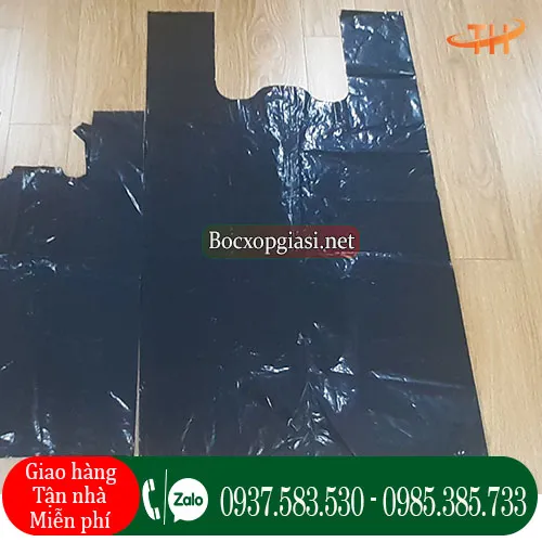 Túi nilon đen đựng 20kg có quai xách