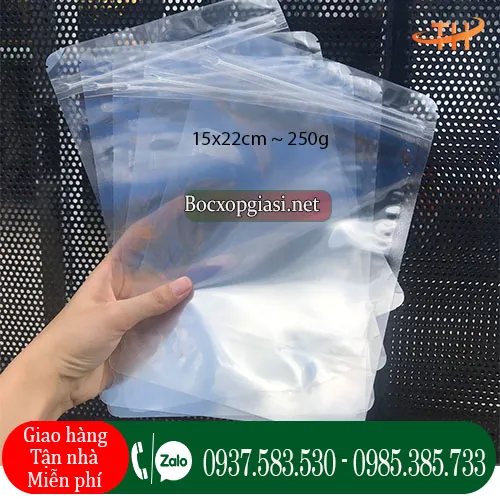 Túi zipper trong suốt 2 mặt đáy đứng kích thước 15x22cm