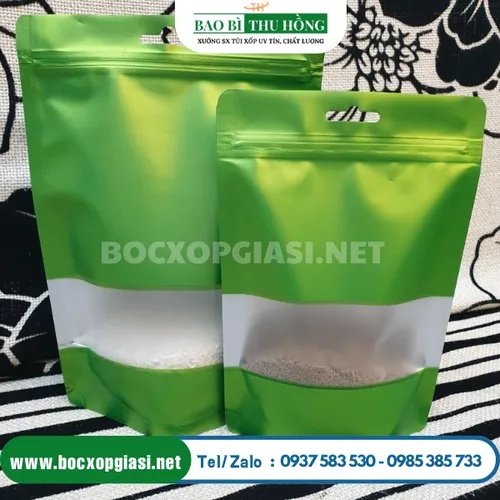 Túi zip nhôm đáy đứng có cửa sổ tràn viền