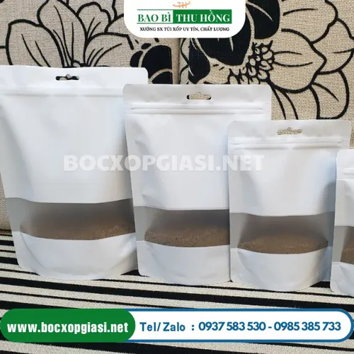 Túi zip nhôm đáy đứng có cửa sổ tràn viền