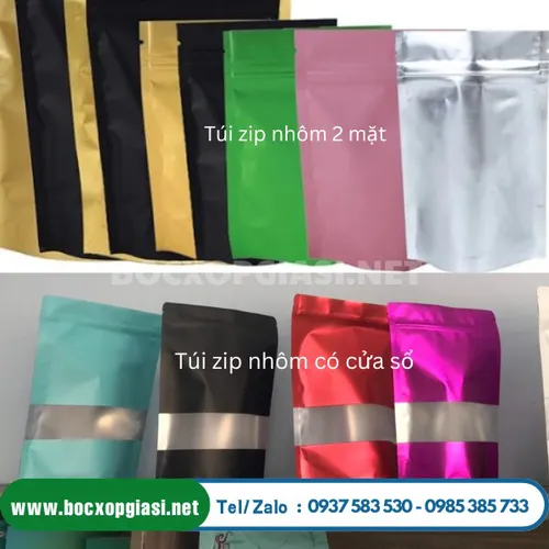 Túi zip nhôm đáy đứng có cửa sổ tràn viền