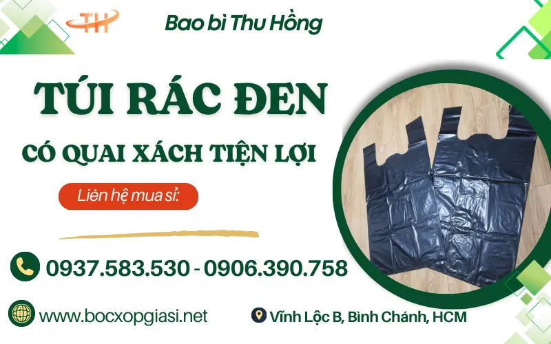 Túi đựng rác đen có quai xách tiện dụng dễ dùng giá xưởng