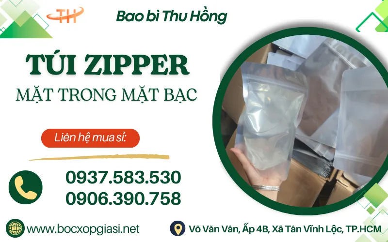 Bán sỉ túi zipper mặt bạc trong suốt đựng thực phẩm giá rẻ