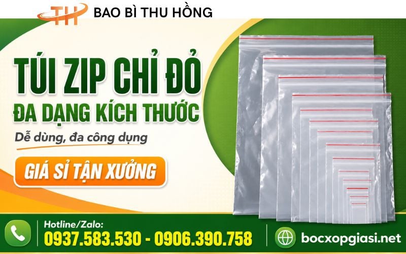 Túi zipper chỉ đỏ đa dạng kích thước, đa công dụng giá sỉ