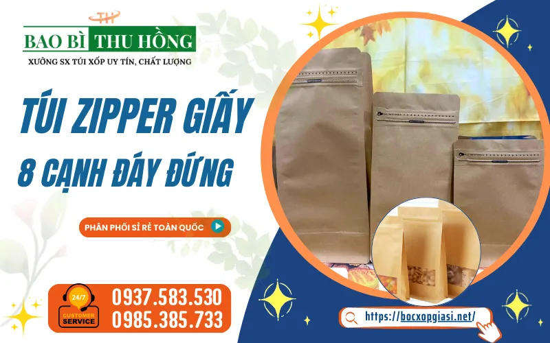 Túi zipper 8 cạnh chất liệu giấy kraft