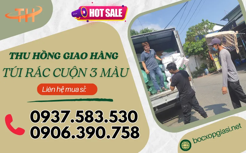 Giao hàng số lượng nhiều túi rác cuộn 3 màu tại kho bao bì Thu Hồng