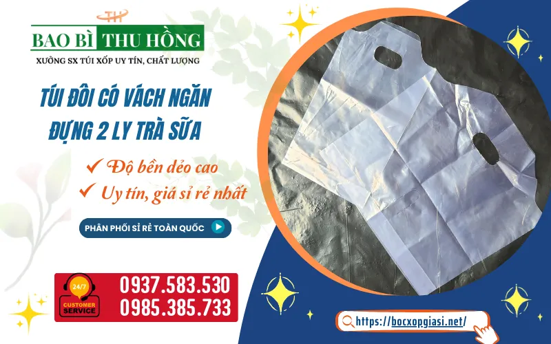 Cần nhập hàng túi đựng 2 ly trà sữa có vách ngăn giá tốt
