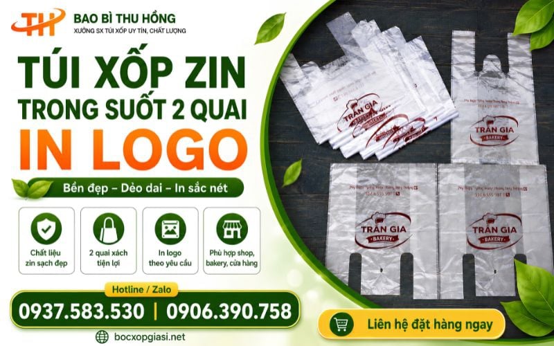 Túi Xốp Zin Trong Suốt 2 Quai In Logo Giá Rẻ Giao Hàng Nhanh