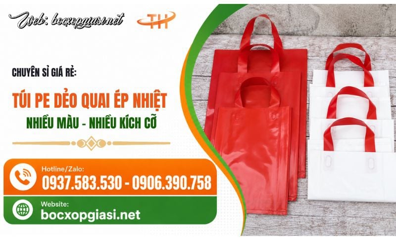 Túi PE dẻo nhiều màu ép quai nhiệt đựng quà, đựng hàng shop giá sỉ