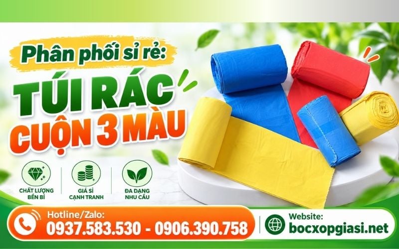 Túi đựng rác cuộn 3 màu giá sỉ – nhiều size tiện sử dụng