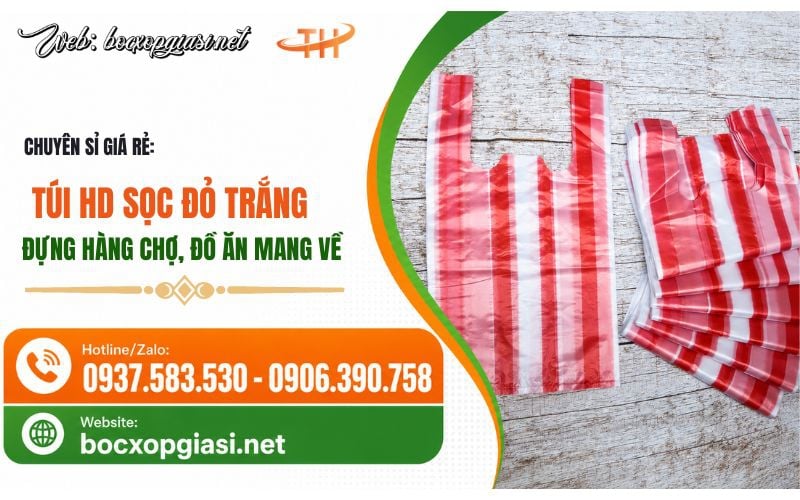 Túi HD sọc đỏ trắng đựng hàng chợ, đồ ăn mang về giá sỉ