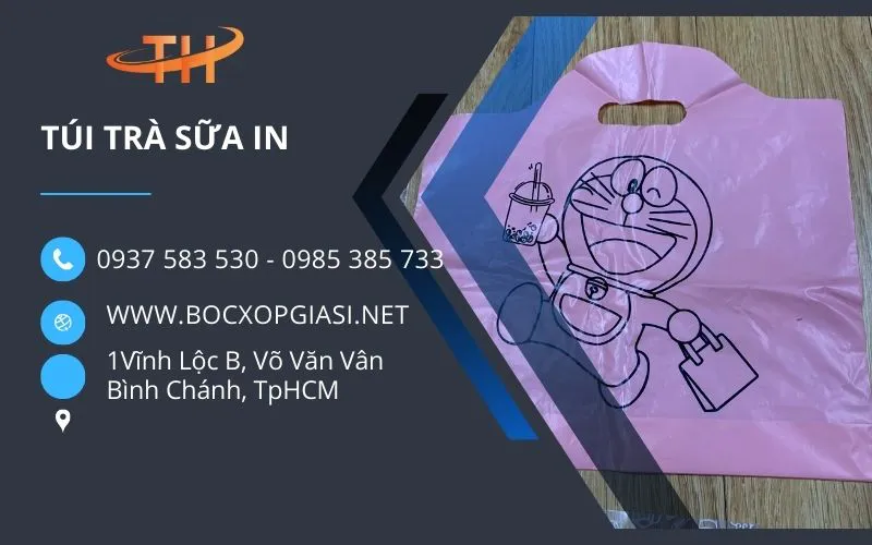 Túi 2 ngăn đựng ly trà sữa in sẵn họa tiết đẹp thu hút khách hàng