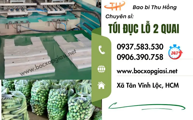 Túi xốp 2 quai đục lỗ đựng rau củ nông sản