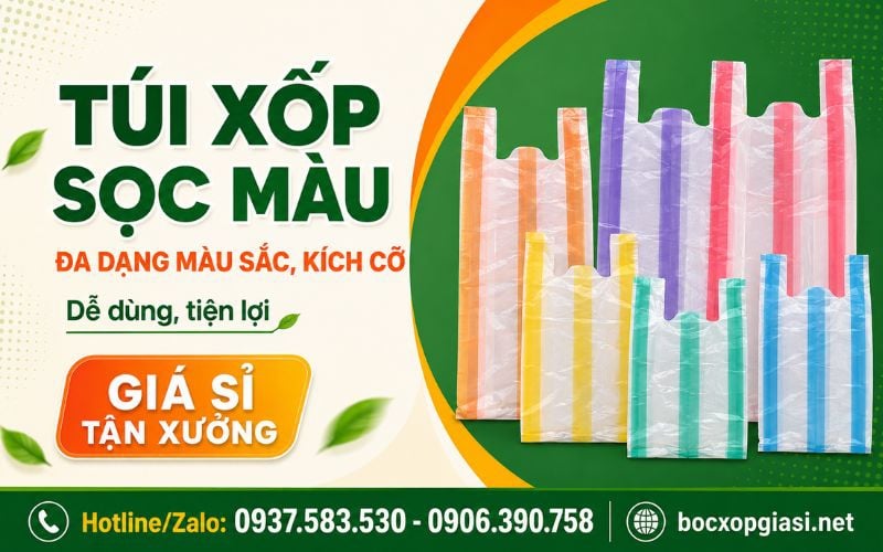 Túi xốp sọc màu bền đẹp dùng trong chợ và siêu thị