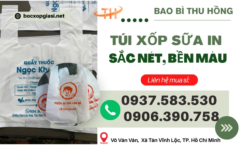 In túi xốp sữa 2 quai chất lượng bỏ sỉ giá rẻ tại TPHCM
