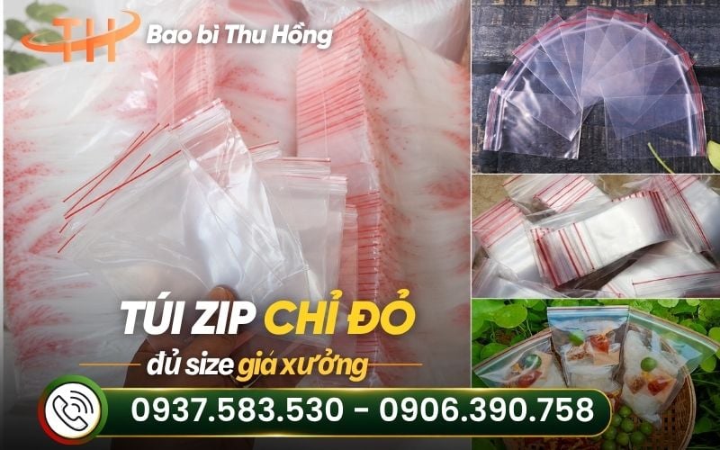 Túi zip chỉ đỏ nhiều kích thước, đa công dụng giá sỉ