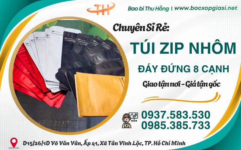 Túi zip nhôm 8 cạnh đủ màu cao cấp, sang trọng giá sỉ